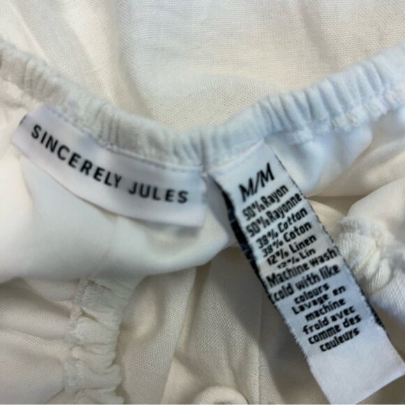 SINCERELY JULES WHITE SHORT SLEEVE RUCHED KEYHOLE MIDI DRESS Sz M NWT PRARIE - Picture 11 of 13